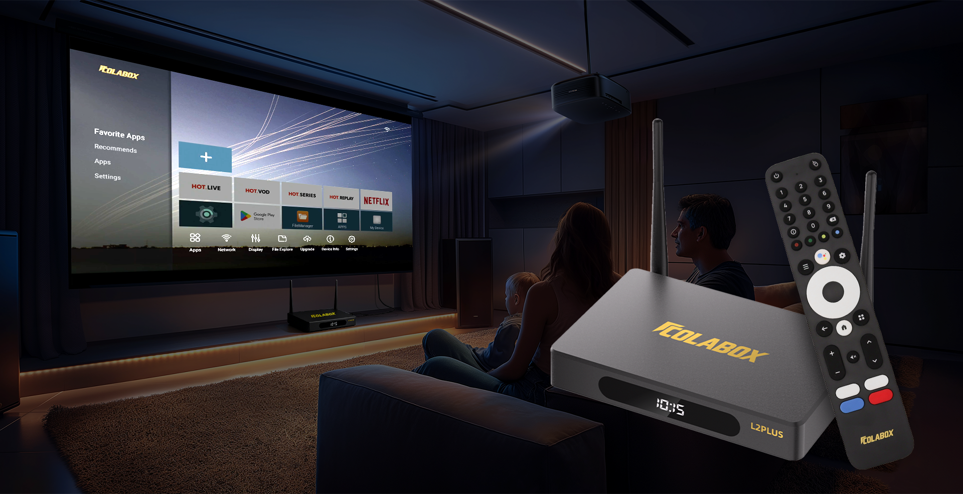 COLABOX L2 Plus in a main-room projector setup